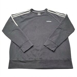 Adidas Womens XL Charcoal Gray Blk 3 Stripe Raglan Crewneck Pullover Sweatshirt